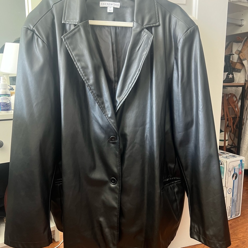 Oversized Black Faux Leather Blazer (size : 4X)